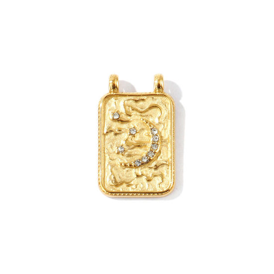 1 個 エコフレンドリー PVD 防水 耐変色性の 低アレルギー性の 304ステンレス鋼 宇宙銀河シリーズ チャーム 卸売り 14Kリアルゴールドメッキ 長方形 ムーン マイクロパヴェ 透明 ラインストーン 24mm x 15mm、 の画像