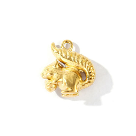 Bild von 1 Stück Umweltfreundliche PVD, wasserdicht, anlaufgeschützt und hypoallergen 304 Edelstahl Charms Großhandel 18K Echtgold plattiert Eichhörnchen 3D 21mm x 20mm