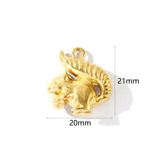 Picture of 1 Piece Eco-friendly PVD Waterproof Anti-Tarnish Hypoallergenic 304 Stainless Steel Charms Wholesale 18K Real Gold Plated Squirrel Animal 3D 21mm x 20mm