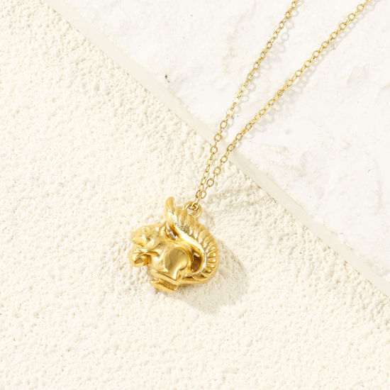 Picture of 1 Piece Eco-friendly PVD Waterproof Anti-Tarnish Hypoallergenic 304 Stainless Steel Charms Wholesale 18K Real Gold Plated Squirrel Animal 3D 21mm x 20mm