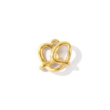 Immagine di 2 Pz PVD Ecologica Impermeabile Anti-Ossidante Ipoallergenico 304 Acciaio Inossidabile Ciondoli All'Ingrosso 18K Vero Oro Placcato Cuore Pane Pretzel Filigrana 12.5mm x 12mm