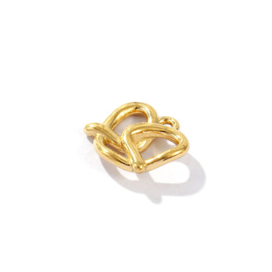 2 個 エコフレンドリー PVD 防水 耐変色性の 低アレルギー性の 304ステンレス鋼 チャーム 卸売り 18Kリアルゴールドメッキ ハート型プレッツェルパン 透かし 12.5mm x 12mm、 の画像