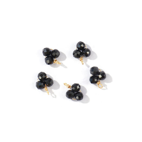 Picture of 5 PCs Eco-friendly PVD 304 Stainless Steel & Gemstone Handmade Wire Wrapped Charms Wholesale 18K Gold Plated Black Mini 8mm x 6mm