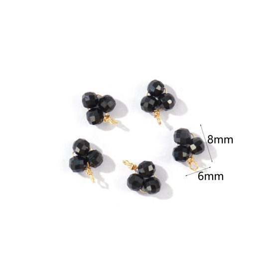 Picture of 5 PCs Eco-friendly PVD 304 Stainless Steel & Gemstone Handmade Wire Wrapped Charms Wholesale 18K Gold Plated Black Mini 8mm x 6mm