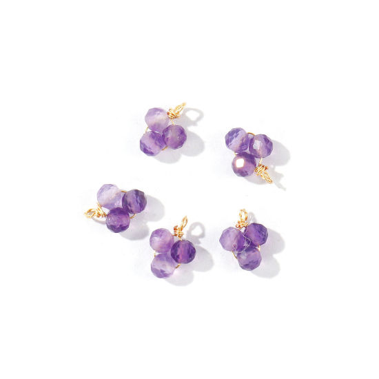Picture of 5 PCs Eco-friendly PVD 304 Stainless Steel & Gemstone Handmade Wire Wrapped Charms Wholesale 18K Gold Plated Purple Mini 8mm x 6mm