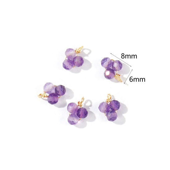 Picture of 5 PCs Eco-friendly PVD 304 Stainless Steel & Gemstone Handmade Wire Wrapped Charms Wholesale 18K Gold Plated Purple Mini 8mm x 6mm