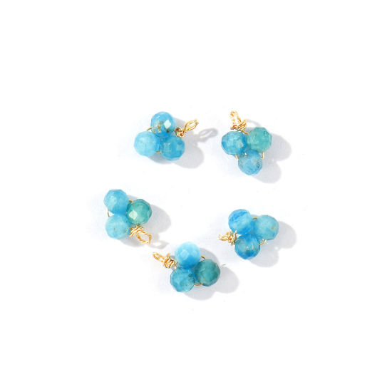 Picture of 5 PCs Eco-friendly PVD 304 Stainless Steel & Gemstone Handmade Wire Wrapped Charms Wholesale 18K Gold Plated Blue Mini 8mm x 6mm