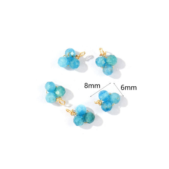Picture of 5 PCs Eco-friendly PVD 304 Stainless Steel & Gemstone Handmade Wire Wrapped Charms Wholesale 18K Gold Plated Blue Mini 8mm x 6mm