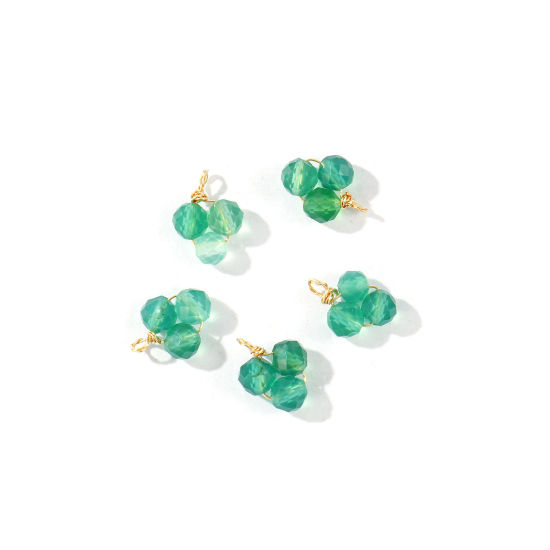 Picture of 5 PCs Eco-friendly PVD 304 Stainless Steel & Gemstone Handmade Wire Wrapped Charms Wholesale 18K Gold Plated Green Mini 8mm x 6mm