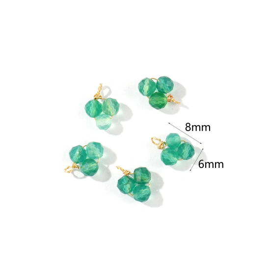 Picture of 5 PCs Eco-friendly PVD 304 Stainless Steel & Gemstone Handmade Wire Wrapped Charms Wholesale 18K Gold Plated Green Mini 8mm x 6mm