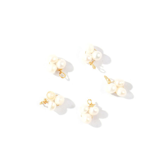 Picture of 5 PCs Eco-friendly PVD 304 Stainless Steel & Gemstone Handmade Wire Wrapped Charms Wholesale 18K Gold Plated White Mini 8mm x 6mm