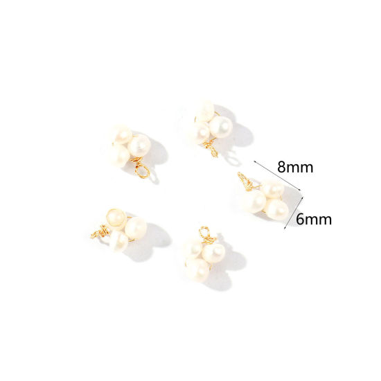 Picture of 5 PCs Eco-friendly PVD 304 Stainless Steel & Gemstone Handmade Wire Wrapped Charms Wholesale 18K Gold Plated White Mini 8mm x 6mm