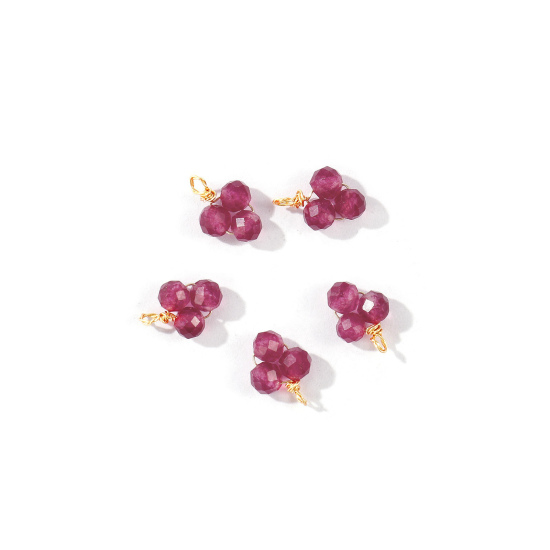Picture of 5 PCs Eco-friendly PVD 304 Stainless Steel & Gemstone Handmade Wire Wrapped Charms Wholesale 18K Gold Plated Fuchsia Mini 8mm x 6mm