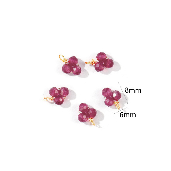 Picture of 5 PCs Eco-friendly PVD 304 Stainless Steel & Gemstone Handmade Wire Wrapped Charms Wholesale 18K Gold Plated Fuchsia Mini 8mm x 6mm