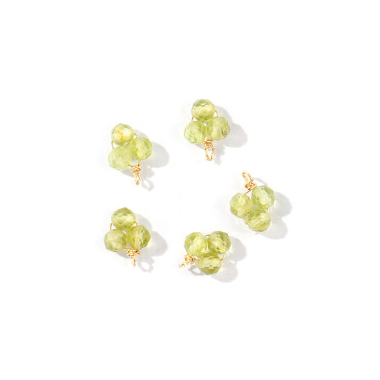 Picture of 5 PCs Eco-friendly PVD 304 Stainless Steel & Gemstone Handmade Wire Wrapped Charms Wholesale 18K Gold Plated Light Green Mini 8mm x 6mm