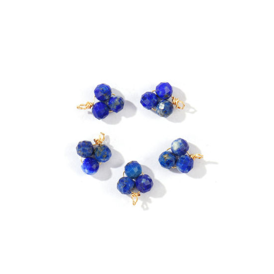 Picture of 5 PCs Eco-friendly PVD 304 Stainless Steel & Gemstone Handmade Wire Wrapped Charms Wholesale 18K Gold Plated Dark Blue Mini 8mm x 6mm