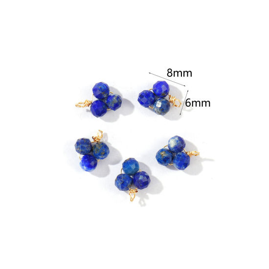Picture of 5 PCs Eco-friendly PVD 304 Stainless Steel & Gemstone Handmade Wire Wrapped Charms Wholesale 18K Gold Plated Dark Blue Mini 8mm x 6mm
