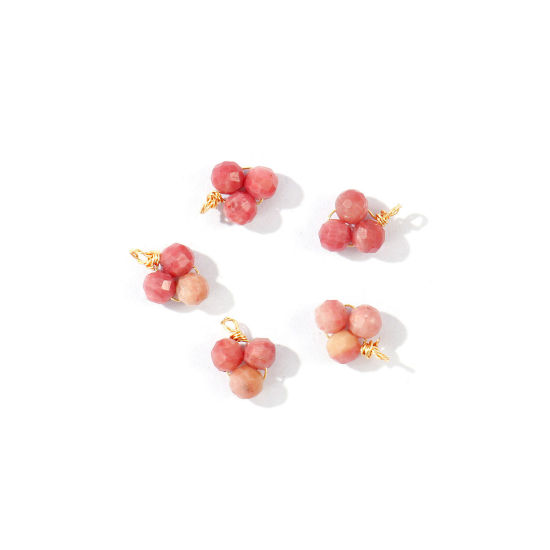 Picture of 5 PCs Eco-friendly PVD 304 Stainless Steel & Gemstone Handmade Wire Wrapped Charms Wholesale 18K Gold Plated Pink Mini 8mm x 6mm