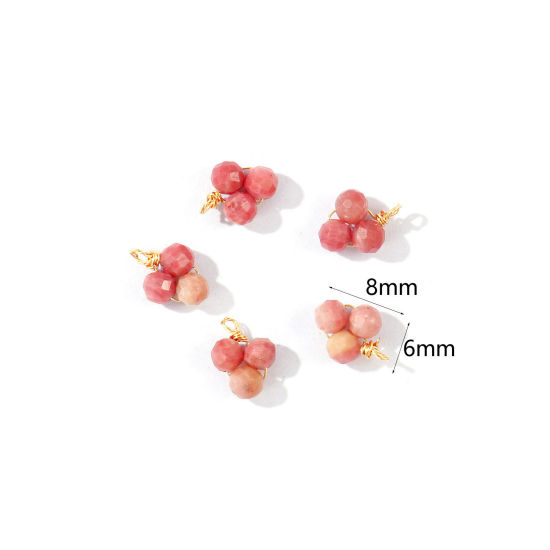 Picture of 5 PCs Eco-friendly PVD 304 Stainless Steel & Gemstone Handmade Wire Wrapped Charms Wholesale 18K Gold Plated Pink Mini 8mm x 6mm