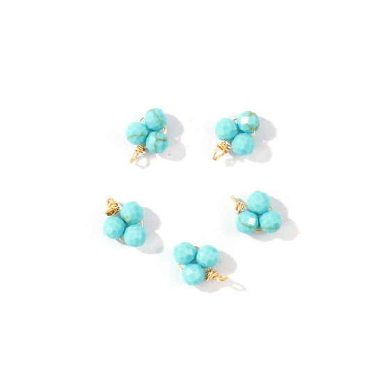 Picture of 5 PCs Eco-friendly PVD 304 Stainless Steel & Gemstone Handmade Wire Wrapped Charms Wholesale 18K Gold Plated Green Blue Mini 8mm x 6mm