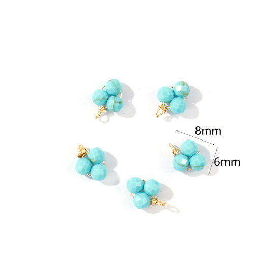 Picture of 5 PCs Eco-friendly PVD 304 Stainless Steel & Gemstone Handmade Wire Wrapped Charms Wholesale 18K Gold Plated Green Blue Mini 8mm x 6mm
