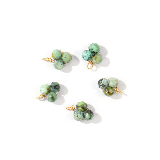 Picture of 5 PCs Eco-friendly PVD 304 Stainless Steel & Gemstone Handmade Wire Wrapped Charms Wholesale 18K Gold Plated Light Green Mini 8mm x 6mm