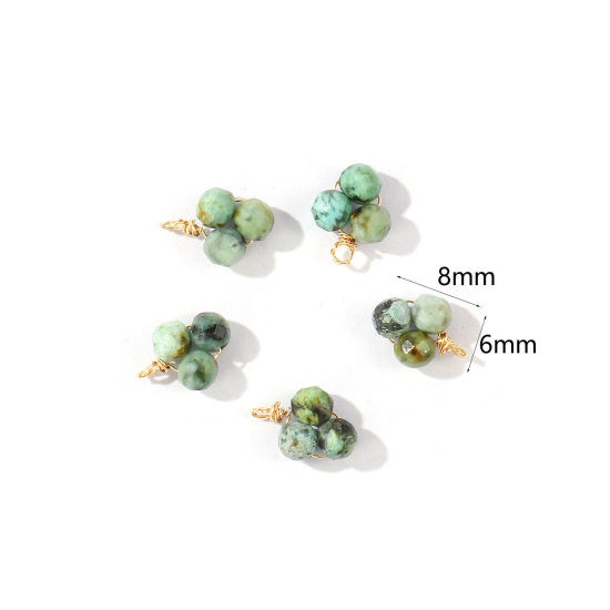 Picture of 5 PCs Eco-friendly PVD 304 Stainless Steel & Gemstone Handmade Wire Wrapped Charms Wholesale 18K Gold Plated Light Green Mini 8mm x 6mm