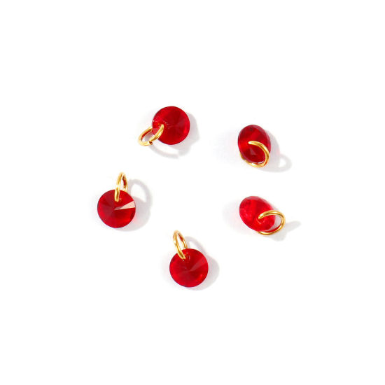 5 個 エコフレンドリー PVD 304ステンレス鋼 チャーム 卸売り 18Kゴールドメッキ ミニ 赤 ジルコン 6mm x 4mm、 の画像