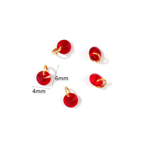 5 個 エコフレンドリー PVD 304ステンレス鋼 チャーム 卸売り 18Kゴールドメッキ ミニ 赤 ジルコン 6mm x 4mm、 の画像