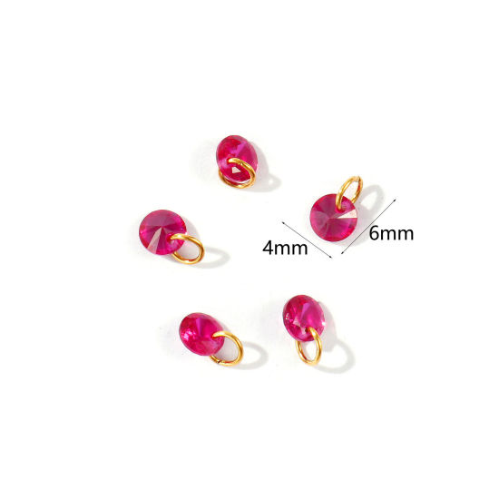 5 個 エコフレンドリー PVD 304ステンレス鋼 チャーム 卸売り 18Kゴールドメッキ ミニ フクシア ジルコン 6mm x 4mm、 の画像