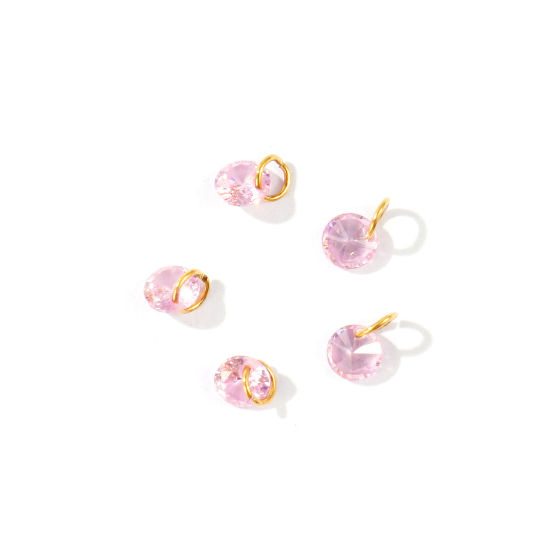 5 個 エコフレンドリー PVD 304ステンレス鋼 チャーム 卸売り 18Kゴールドメッキ ミニ ピンク ジルコン 6mm x 4mm、 の画像