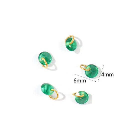 5 個 エコフレンドリー PVD 304ステンレス鋼 チャーム 卸売り 18Kゴールドメッキ ミニ グリーン ジルコン 6mm x 4mm、 の画像