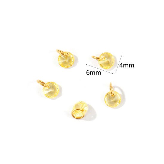 5 個 エコフレンドリー PVD 304ステンレス鋼 チャーム 卸売り 18Kゴールドメッキ ミニ 黄色 ジルコン 6mm x 4mm、 の画像