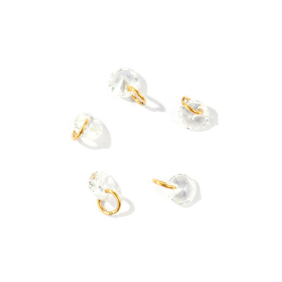 5 個 エコフレンドリー PVD 304ステンレス鋼 チャーム 卸売り 18Kゴールドメッキ ミニ クリア ジルコン 6mm x 4mm、 の画像