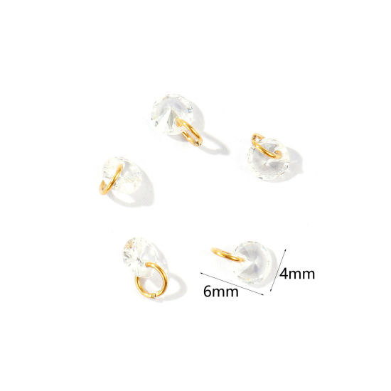 5 個 エコフレンドリー PVD 304ステンレス鋼 チャーム 卸売り 18Kゴールドメッキ ミニ クリア ジルコン 6mm x 4mm、 の画像