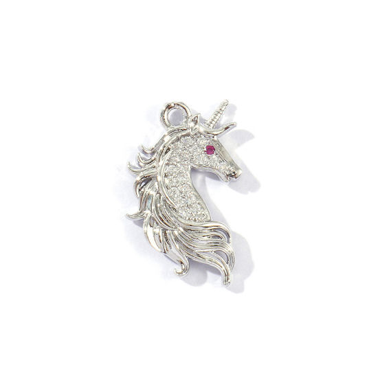 Image de 2 Pcs Breloques En Gros Respectueux de la Nature en Laiton Plaqué Platine Véritable Cheval Micro Pave à Zircone Cubique Clair 23mm x 14mm