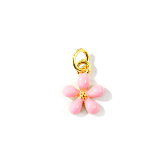 Image de 2 Pcs Breloques En Gros Respectueux de la Nature en Laiton Plaqué Or Véritable 18K Rose Émail Fleur Mini 14mm x 9mm