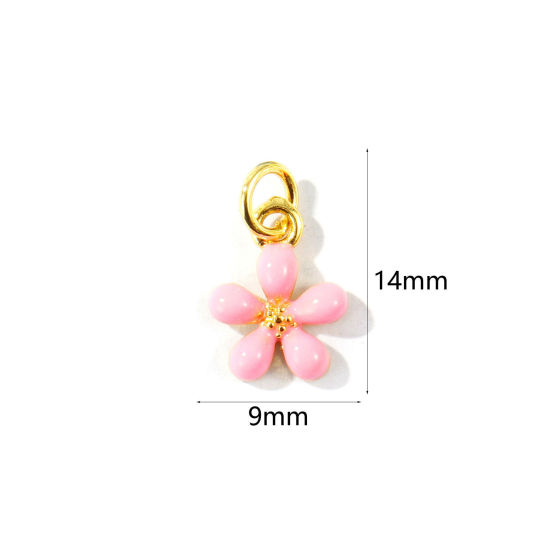 Image de 2 Pcs Breloques En Gros Respectueux de la Nature en Laiton Plaqué Or Véritable 18K Rose Émail Fleur Mini 14mm x 9mm