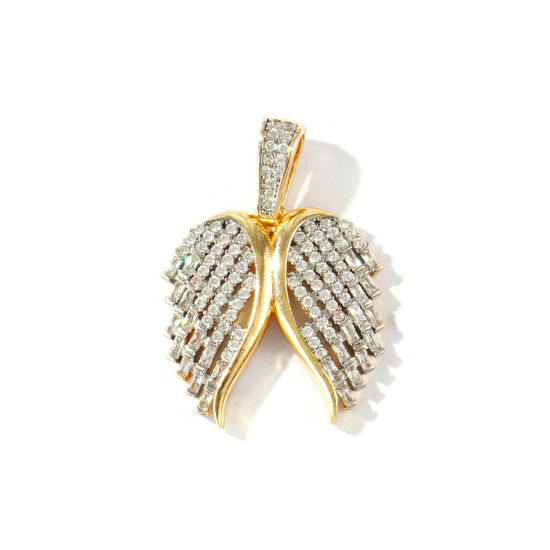 Bild von 1 Stück Messing Anhänger Großhandel 18K Vergoldet & Platin Plattiert Flügel Mixefarbe Klar Kubischer Zirkon 3cm x 2.1cm