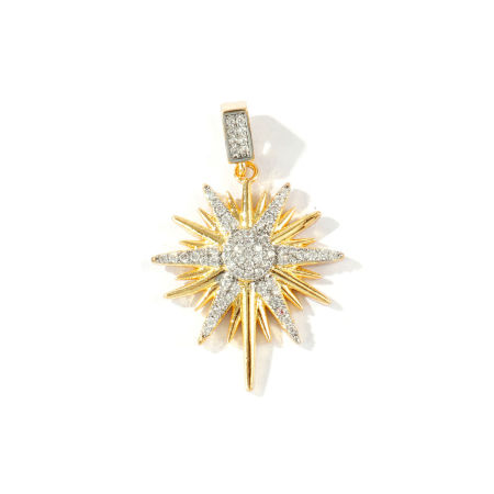 Imagen de 1 Unidad Latón Galaxia Colgantes Al Por Mayor Chapado en Oro de 18K & Platino Chapado Estrella Dos Colores Claro Circón Artificial 3.7cm x 2.4cm