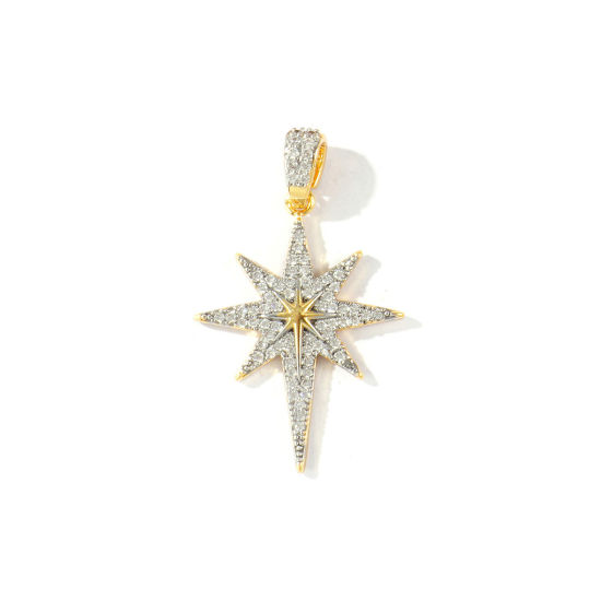 Bild von 1 Stück Messing Galaxis Anhänger Großhandel 18K Vergoldet & Platin Plattiert Stern Mixefarbe Klar Kubischer Zirkon 3.8cm x 2.3cm