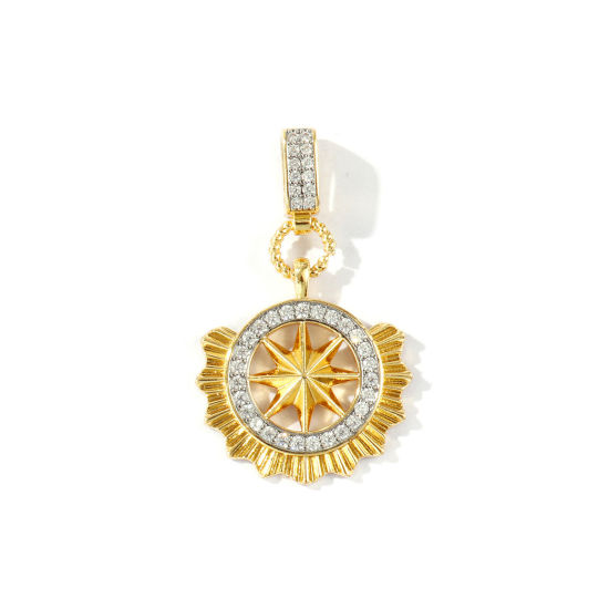 Bild von 1 Stück Messing Galaxis Anhänger Großhandel 18K Vergoldet & Platin Plattiert Rund Stern Mixefarbe Klar Kubischer Zirkon 3.9cm x 2.3cm