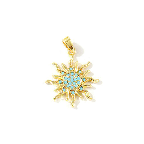 Изображение 2 ШТ Латунь галактика Подвески Оптовая 18K позолоченный Солнце Бижутерия усыпанная мелким фианит Синий Искусственный Циркон 26мм x 19мм