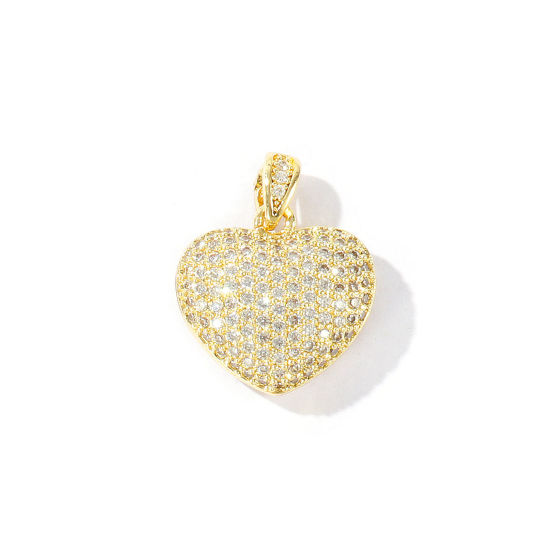 Immagine di 1 Pz Ottone San Valentino Ciondoli Pendenti All'Ingrosso Placcato Oro 18K Cuore Micro Spianare Trasparente Cubic Zirconiae 22mm x 17mm