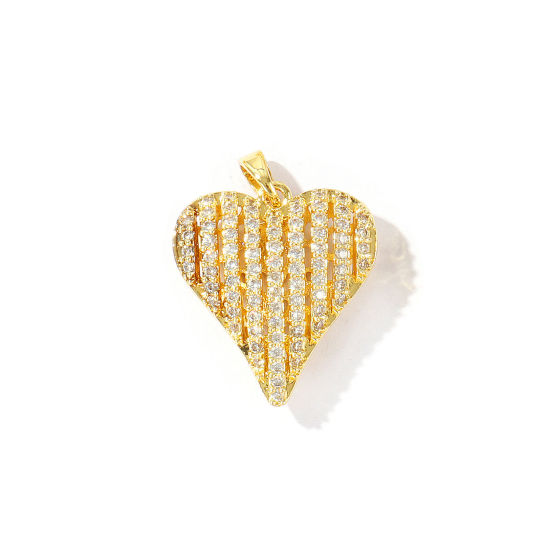 Immagine di 1 Pz Ottone San Valentino Ciondoli Pendenti All'Ingrosso Placcato Oro 18K Cuore Micro Spianare Trasparente Cubic Zirconiae 27mm x 20mm