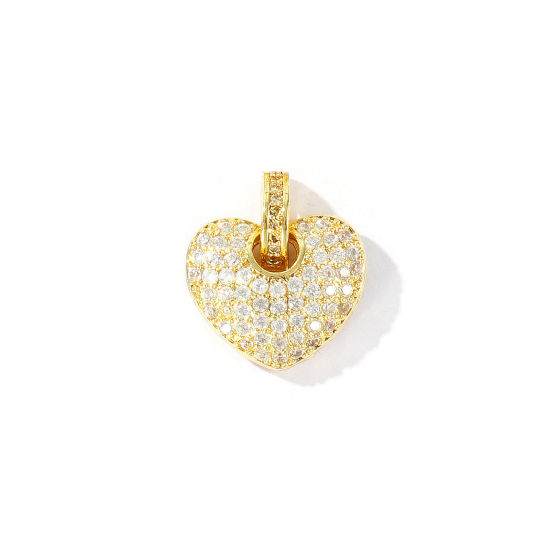 Immagine di 1 Pz Ottone San Valentino Ciondoli All'Ingrosso Placcato Oro 18K Cuore Micro Spianare Trasparente Cubic Zirconiae 19mm x 17mm