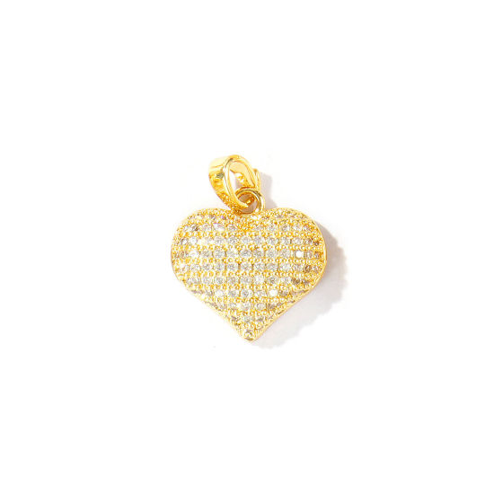 Immagine di 1 Pz Ottone San Valentino Ciondoli Pendenti All'Ingrosso Placcato Oro 18K Cuore Micro Spianare Trasparente Cubic Zirconiae 19mm x 15mm