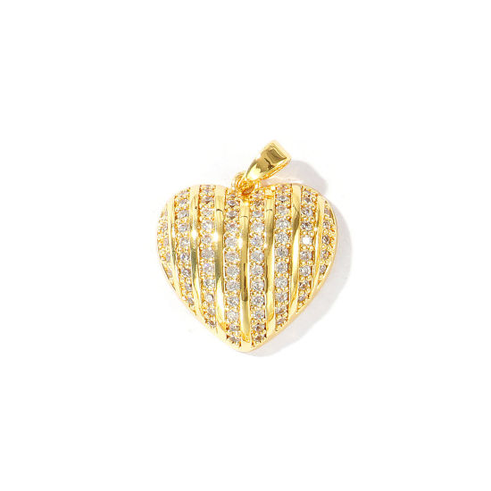 Immagine di 1 Pz Ottone San Valentino Ciondoli Pendenti All'Ingrosso Placcato Oro 18K Cuore Micro Spianare Trasparente Cubic Zirconiae 23mm x 18mm
