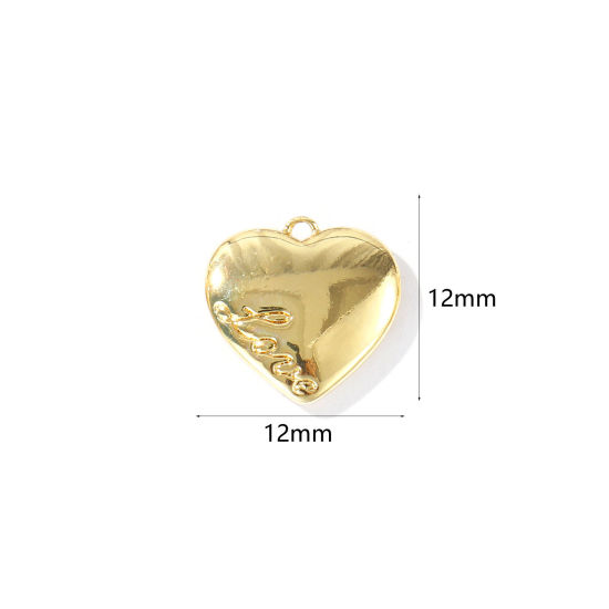 2 個 真鍮 バレンタイン・デー チャーム 卸売り 18Kゴールドメッキ ハート 文字「 LOVE 」 ミニ 12mm x 12mm、 の画像