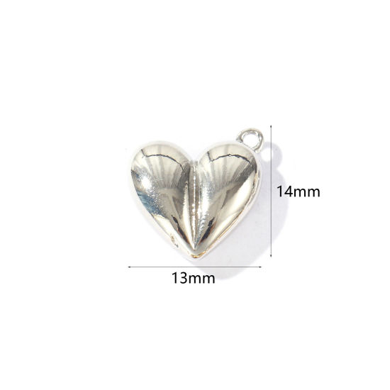 2 個 真鍮 バレンタイン・デー チャーム 卸売り プラチナメッキ ハート 3D 14mm x 13mm、 の画像